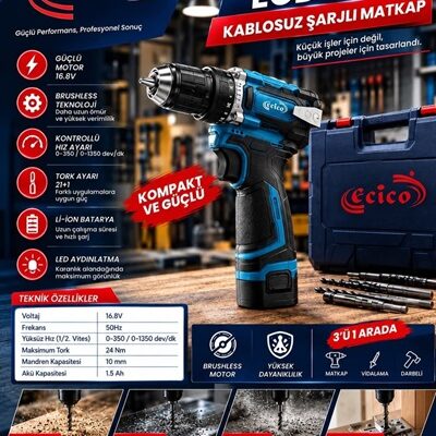 Ecico EDC16.8 Şarjlı Matkap 16.8 Volt